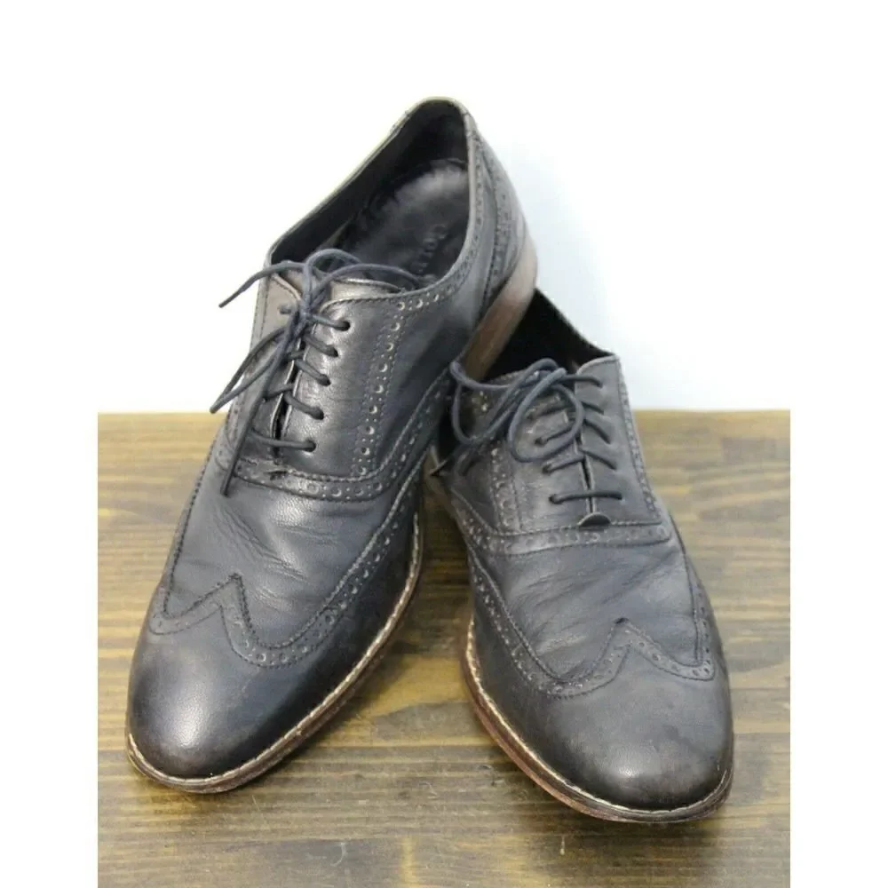 COLE HAAN GRAY BLACK GENUINE LEATHER LACE UP OXFORD DRESS MEN'S SHOES 11M